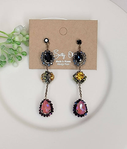 Three Stone Handmade Dangle Post Earrings