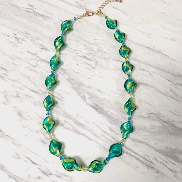 Anita K By Blushing Pink - Murano Twisted Glass With Crystal Necklace