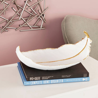 UMA Home Decor - Glam or Traditional Decorative Bowl - White, Gold