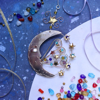 Moon and Stars Handcrafted Ornament