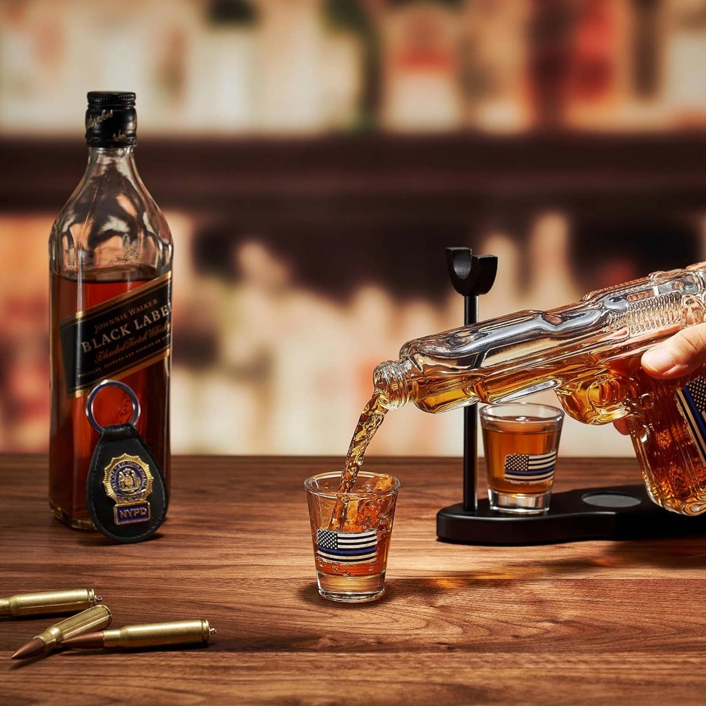 Police Flag Gifts for Men, Dad, Father Whiskey Decanter Set