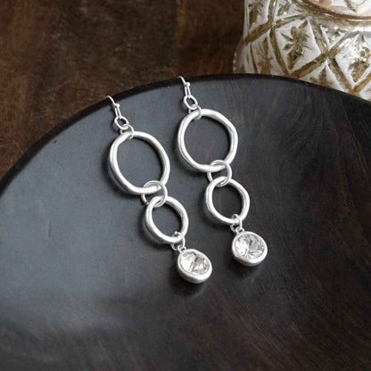 Moonlit Circles – Crystal Drop Link Earrings: Two Tone