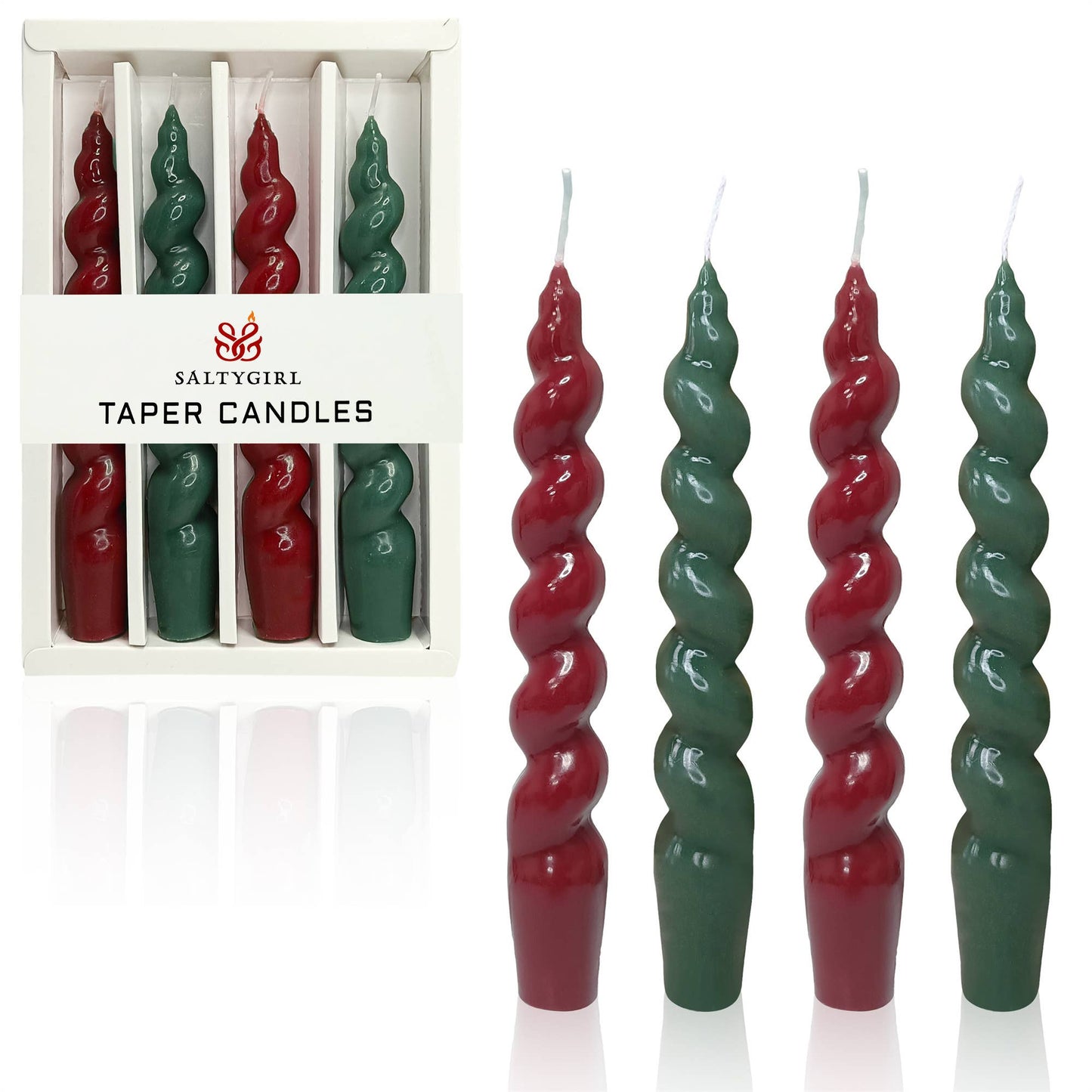 Spiral Christmas Holiday Taper Candles - set of 4