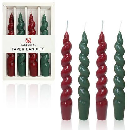 Spiral Christmas Holiday Taper Candles - set of 4