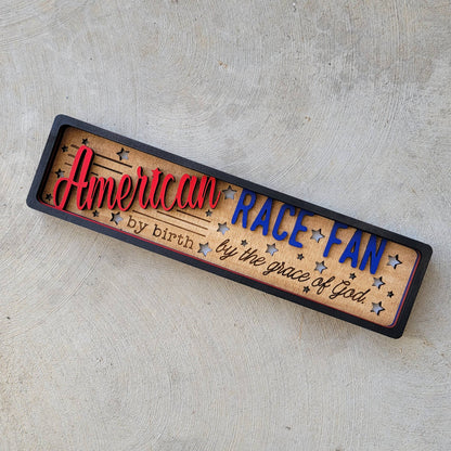 American Race Fan Stacked Layer Wood Sign