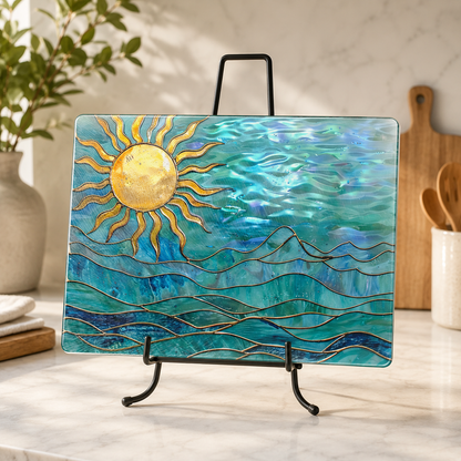 Ocean Sun Tempered Glass Cutting Board, Coastal Charcuterie : 8x11 inch