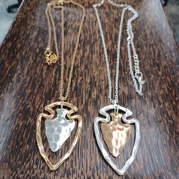 Gorgeous Two Tone Arrowhead Necklace Gold or Silver