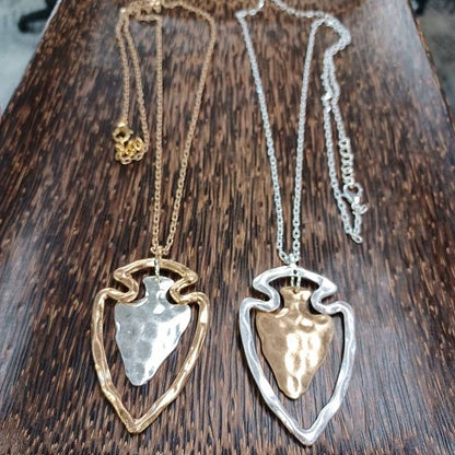 Gorgeous Two Tone Arrowhead Necklace Gold or Silver
