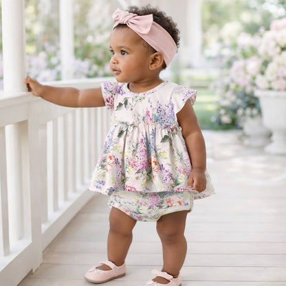 Dream Blossom Bamboo Baby Skirted Bodysuit-Watercolor Floral