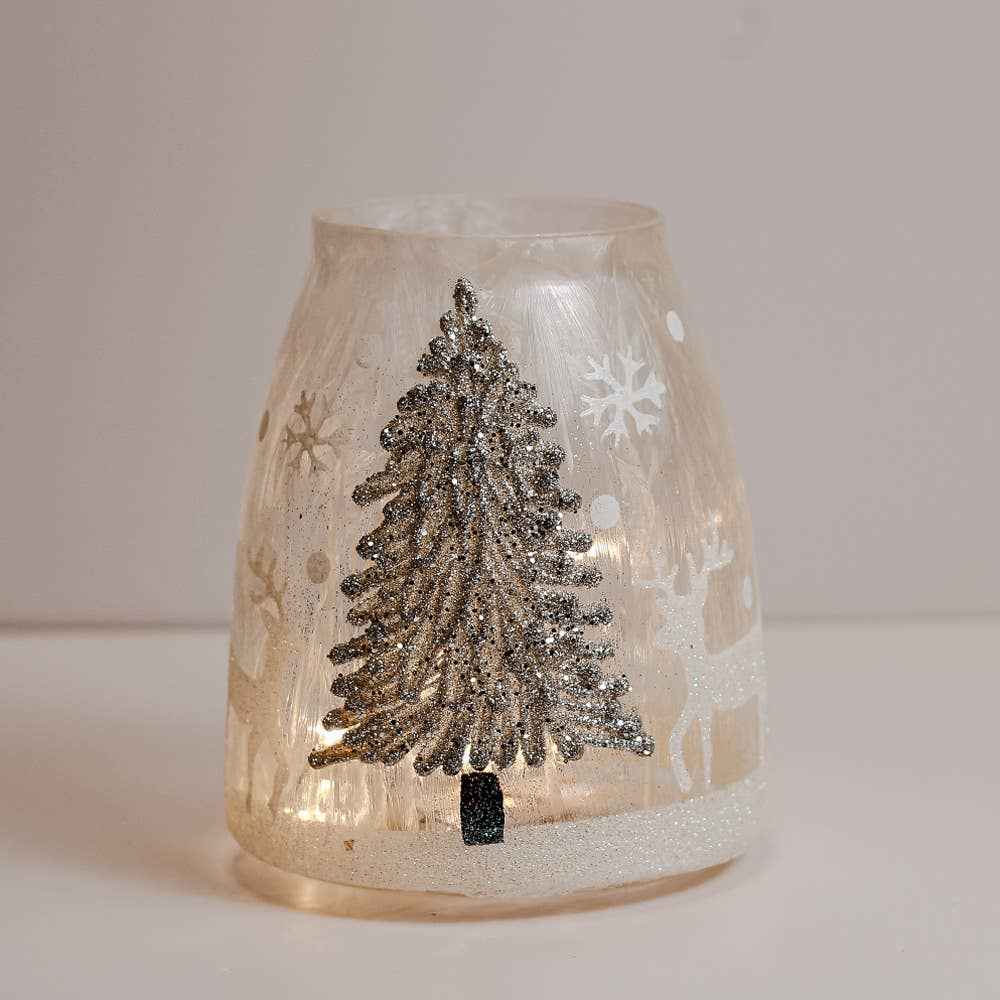 Silver Tree LED Glass Jar – Christmas Holiday Home Decor