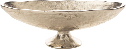 Free Form Silver Cast Aluminum Oval Footed Bowl 17.5x6in