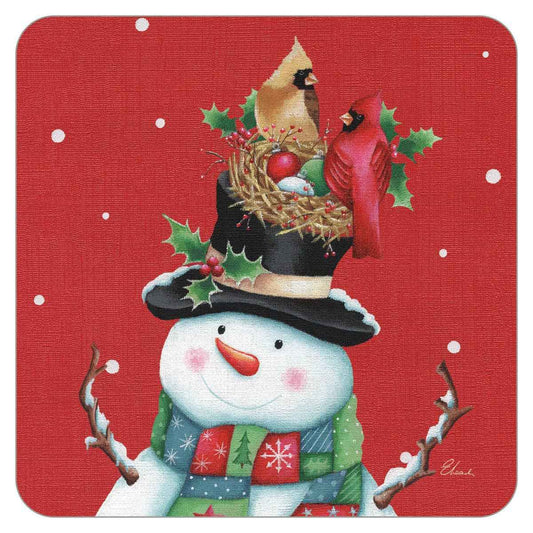 Legacy - Snowman With Cardinal Nest Coaster