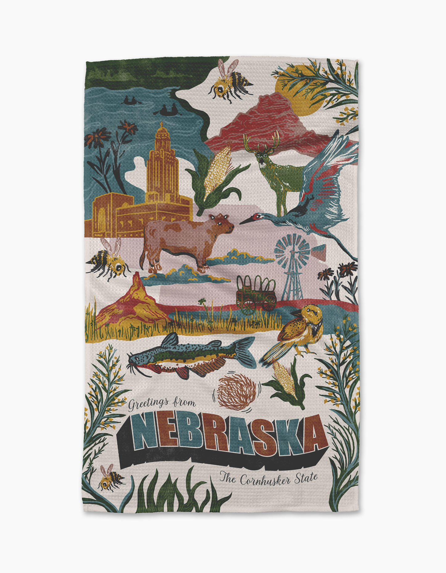 Geometry - Greetings From Nebraska Tea Towel