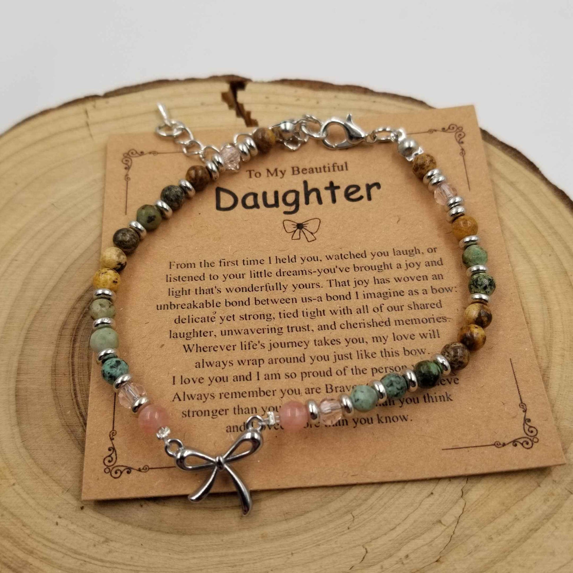 Natural Stone Ribbon Bracelet - Daughter Gift