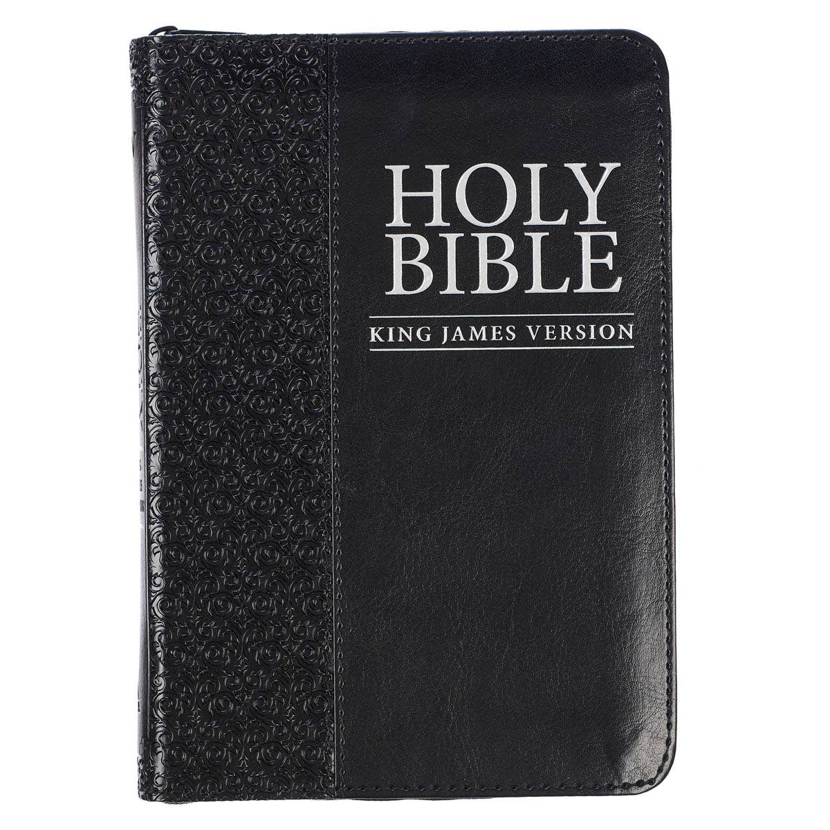 Christian Art Gifts - KJV Bible Compact Faux Leather, Black w/zipper
