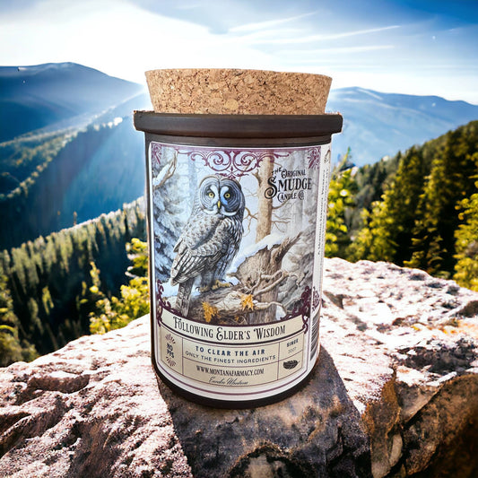 Following Elders Wisdom Vintage Owl Smudge Candle Intuition