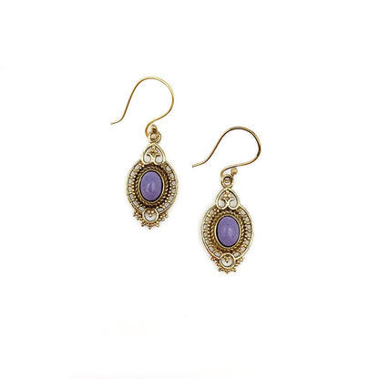 Tanvi Gold-Plated and Charoite Earrings - Ornate Oval