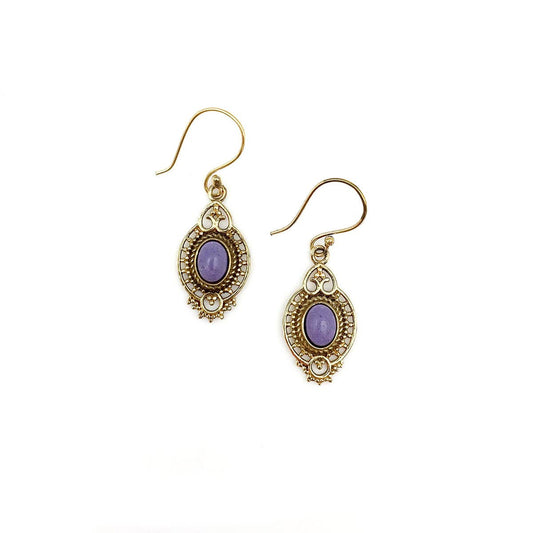 Tanvi Gold-Plated and Charoite Earrings - Ornate Oval