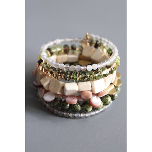 Athena agate, jasper, pearls, and glass bracelet