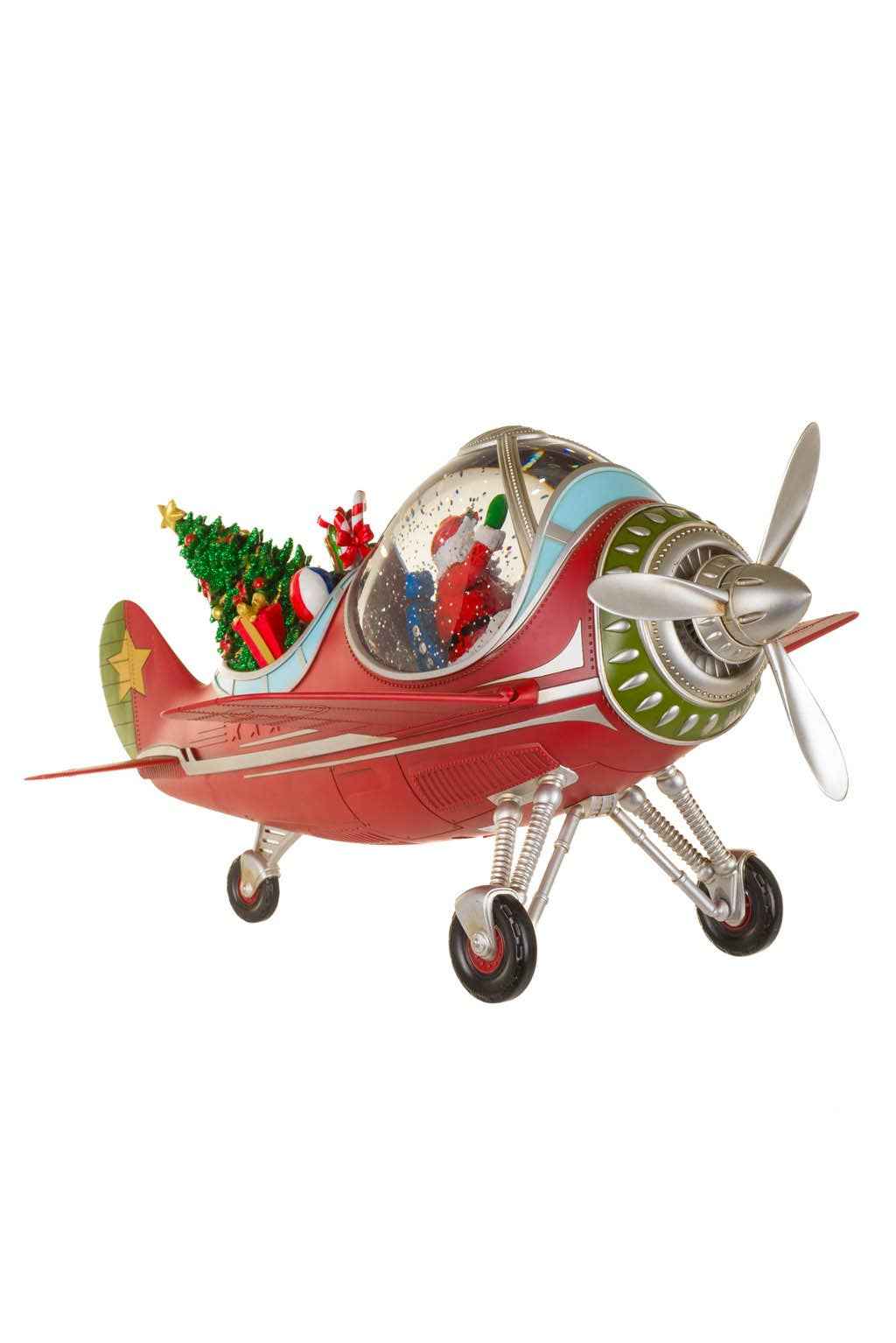 Red Led Airplane Snow Globe With Gifts & Decorations