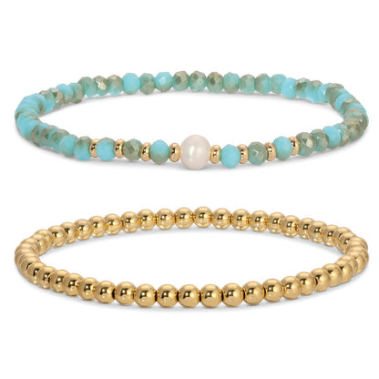 Beaded Duo Pearl Bracelet Set