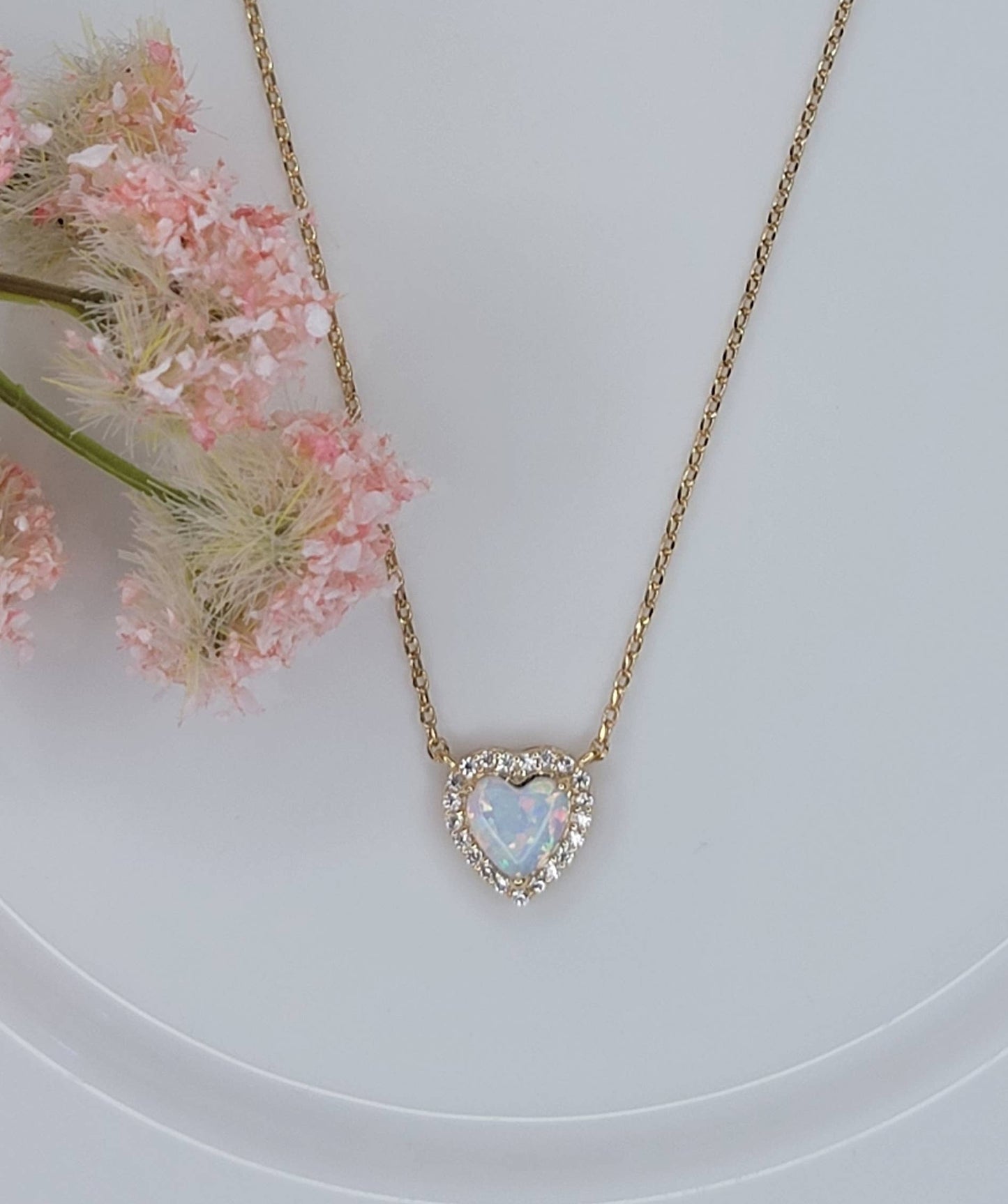 HEART SHAPE LAB GROWN OPAL STONE PENDANT NECKLACE .