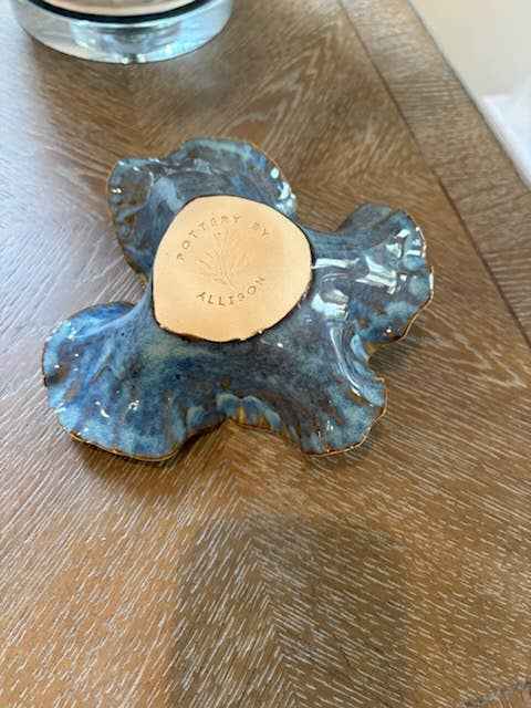 Handbuilt Coastal Sculptural Ceramic Bowl- Sea Glass Blue