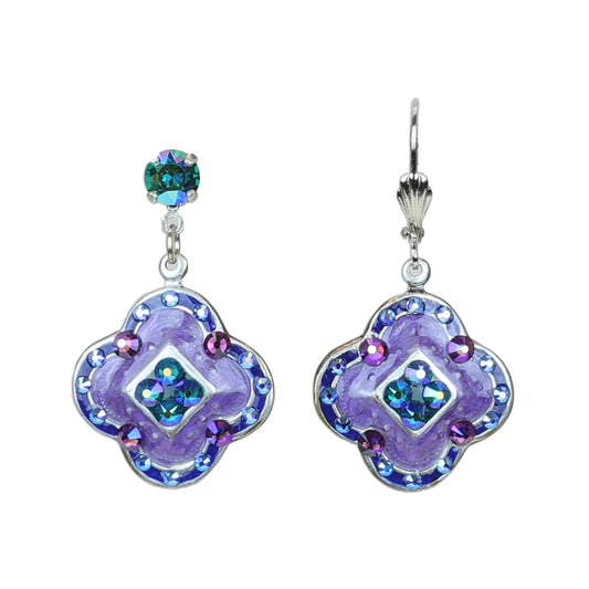 Royal Purple Quatrefoil Crystal Earrings