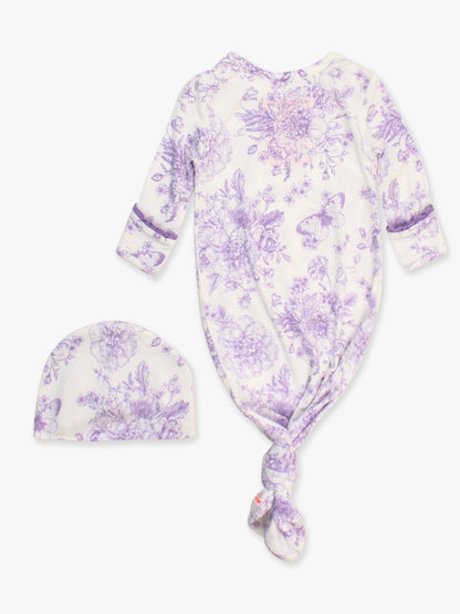 Baby Girls Bamboo Wisteria Purple Butterfly Sleep Gown & Bow Hat Set Newborn-3m