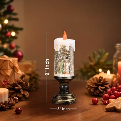 Christmas Musical Snow Globe Candlestick Lantern with Snowman Scene for Christmas Decoration