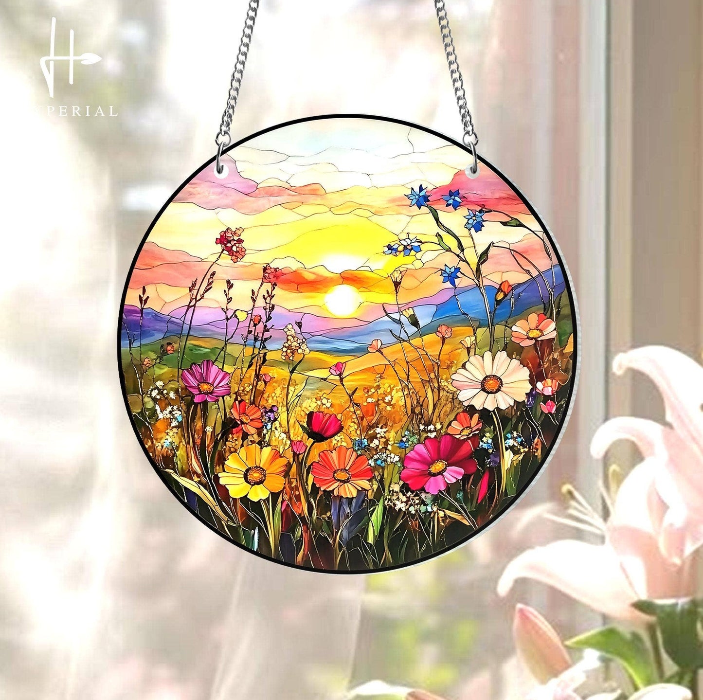 Wildflower Stained Glass Suncatcher, Cute Garden Decor Home