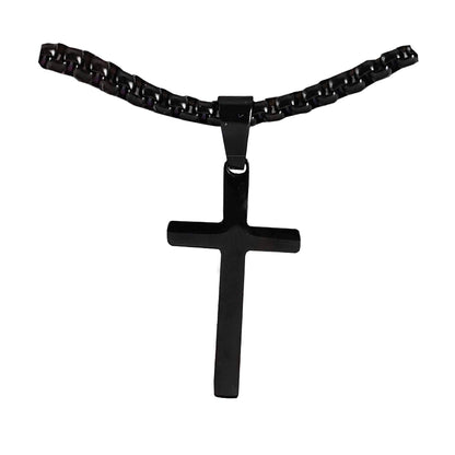 Necklace Black Cross 24In Pearl Chain