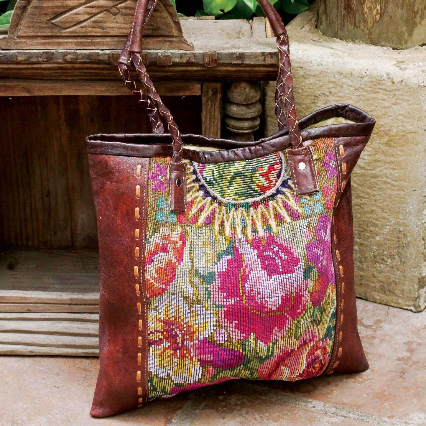 Huipile and Leather Tote