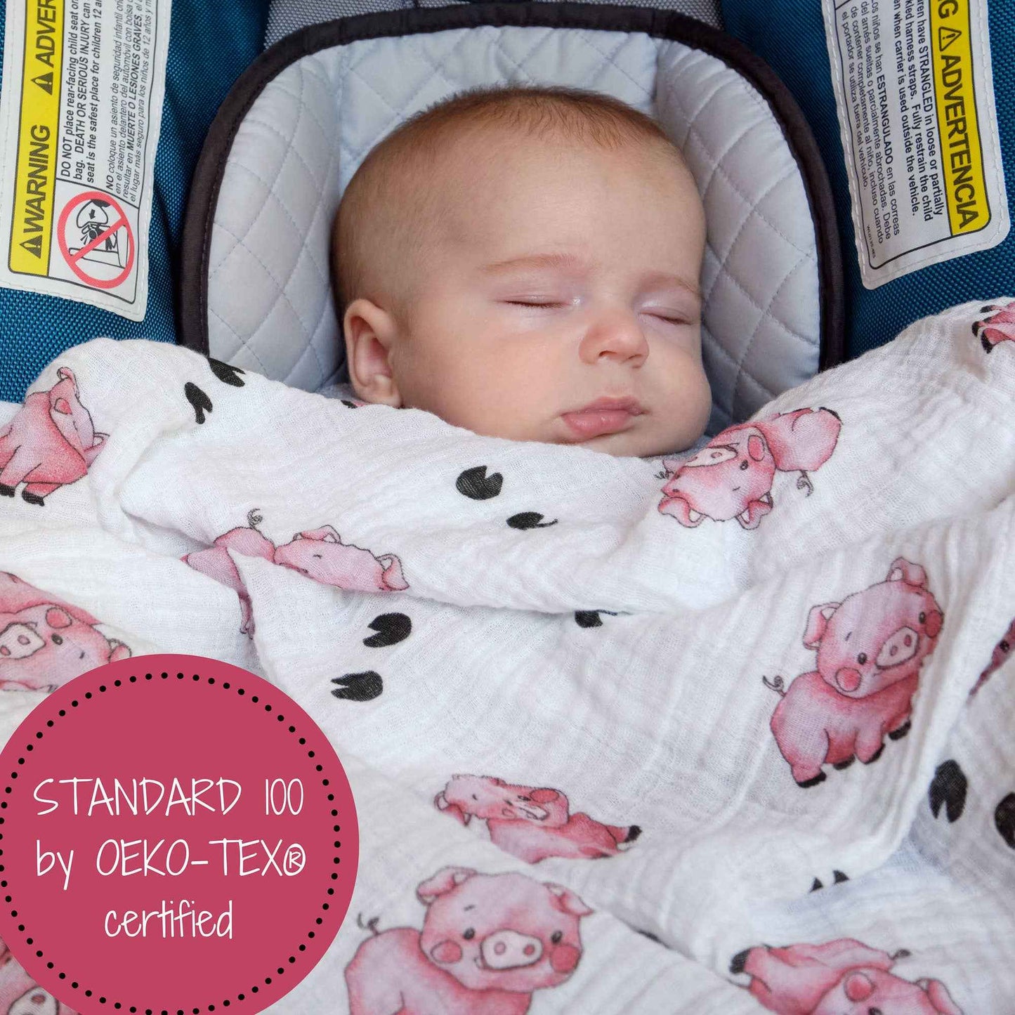 LollyBanks - Oink Oink Baby Muslin Swaddle Blanket