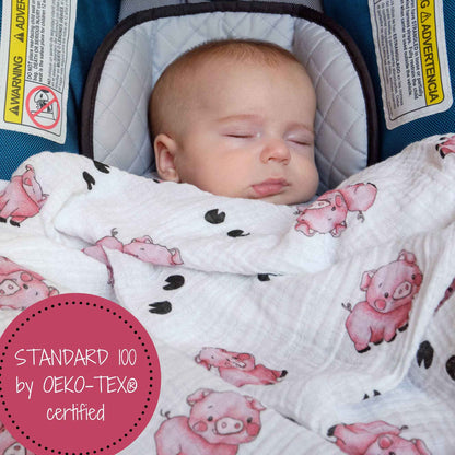 LollyBanks - Oink Oink Baby Muslin Swaddle Blanket