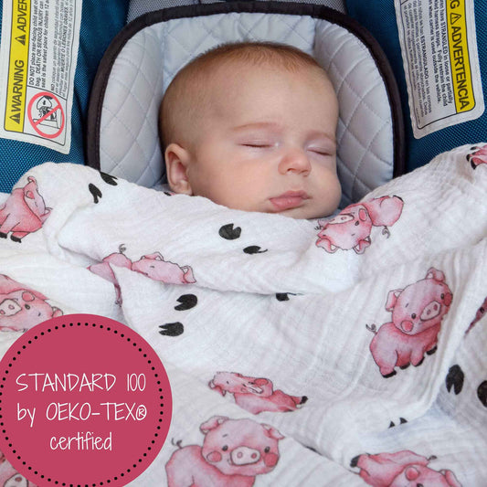 LollyBanks - Oink Oink Baby Muslin Swaddle Blanket