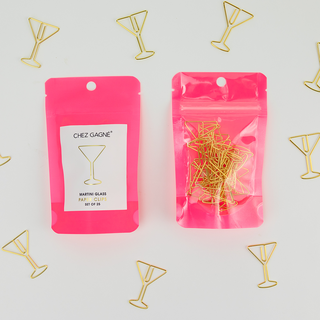 Copa de Martini - Clips de papel chapados en oro únicos - Paquete de 25