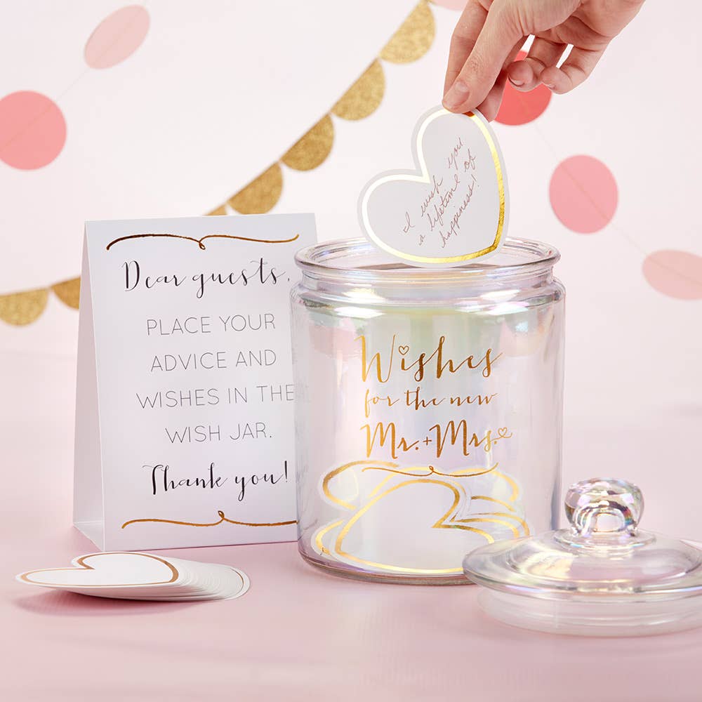 Irredescent Wedding Wish Jar with Heart-Shaped Cards