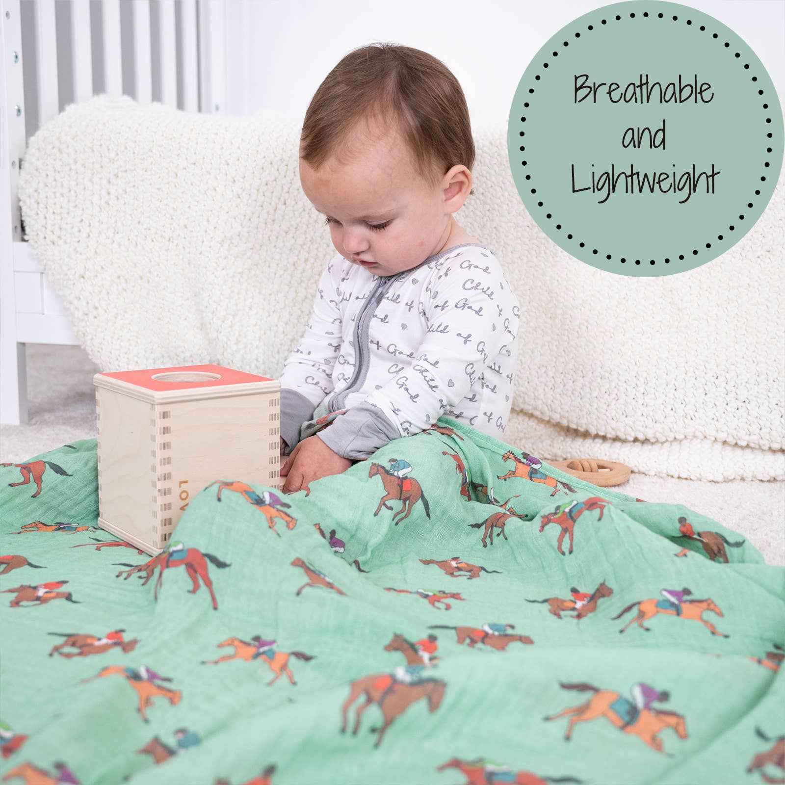 LollyBanks - Derby Days Horse Racing Theme Baby Muslin Swaddle Blanket