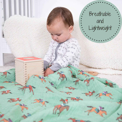 LollyBanks - Derby Days Horse Racing Theme Baby Muslin Swaddle Blanket