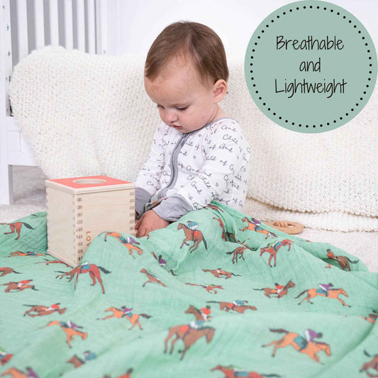LollyBanks - Derby Days Horse Racing Theme Baby Muslin Swaddle Blanket