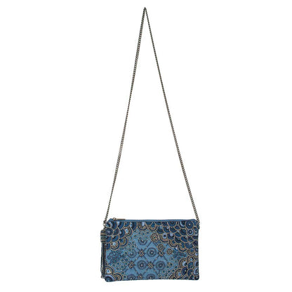 Work It Denim Blue Beaded Embellished Crossbody Clutch