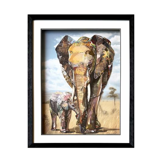 Arte de collage 3D | Elefantes (76 cm x 61 cm)