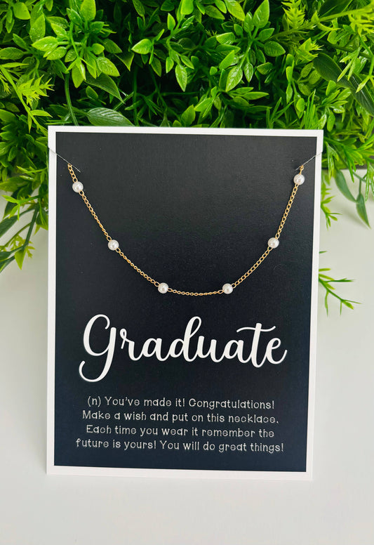 Graduation Adjustable Pearl Necklace & Inspiring Card