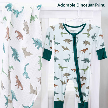 LollyBanks - Bamboo Baby Convertible Zipper Pajamas - Dinosaur