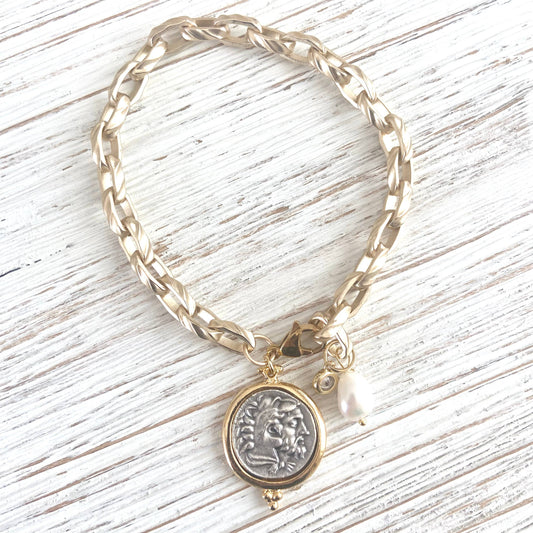 Chunky coin anklet horse Greek vintage style jewelry