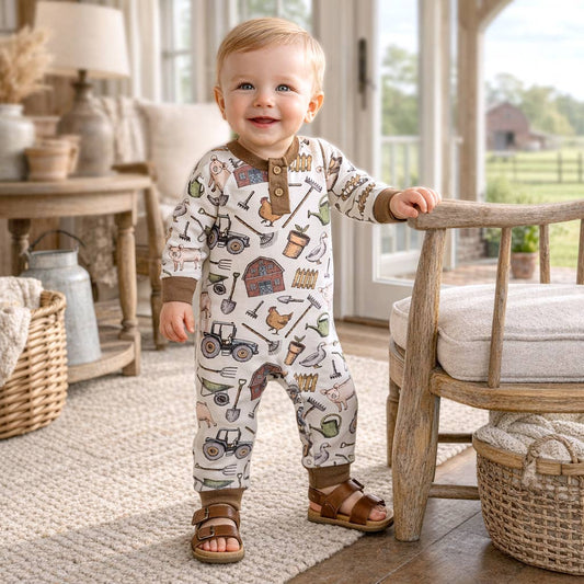 Farmer's Market Baby Henley Romper