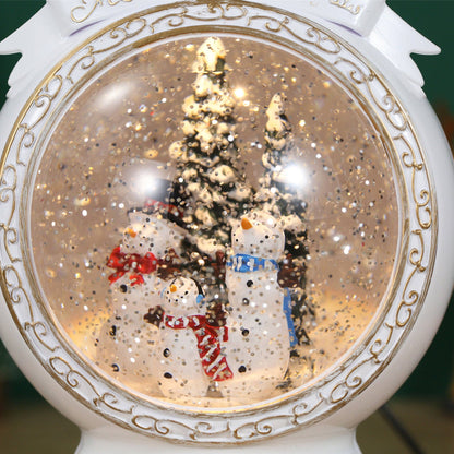 Christmas Musical White Round Snow Globe Lantern with Snowman Family Scene for Christmas Decoration