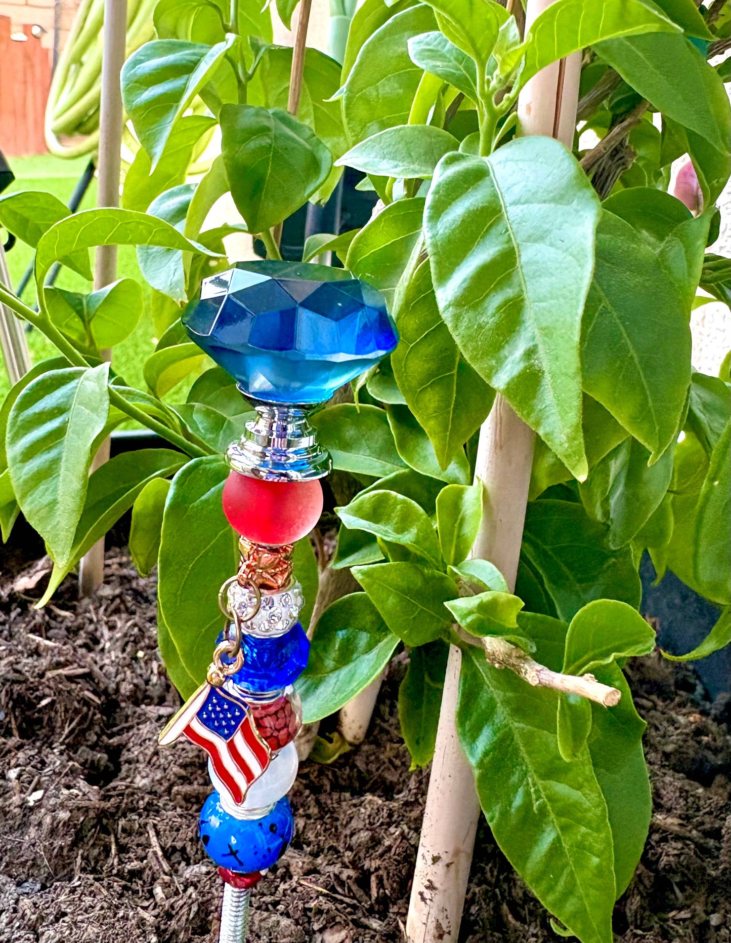 Red, White, Blue Patriotic Garden Stakes 7 inch