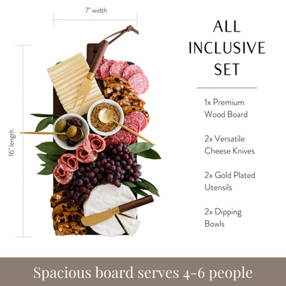 7 Piece Charcuterie Board Gift Set, Starter Kit- Brown